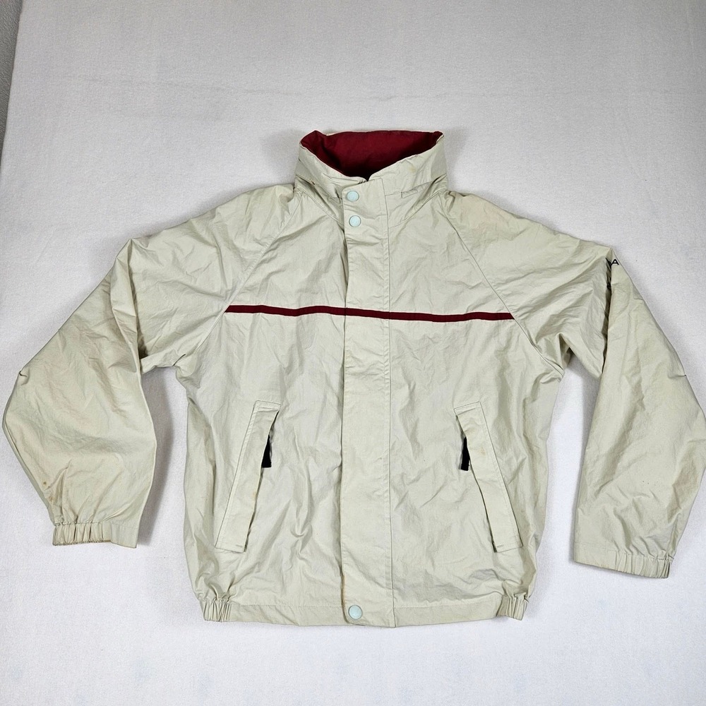 Nautica Mens NS-83 Windbreaker Jacket Tan Red Large Nylon Full Zip Hooded